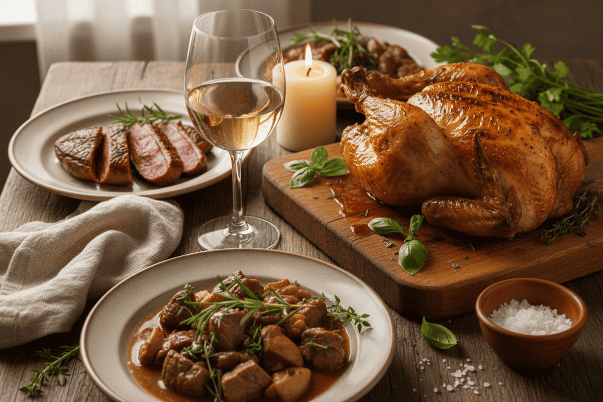 Quel vin avec la viande blanche et la volaille ? Le guide complet (poulet, canard, dinde, veau, porc)